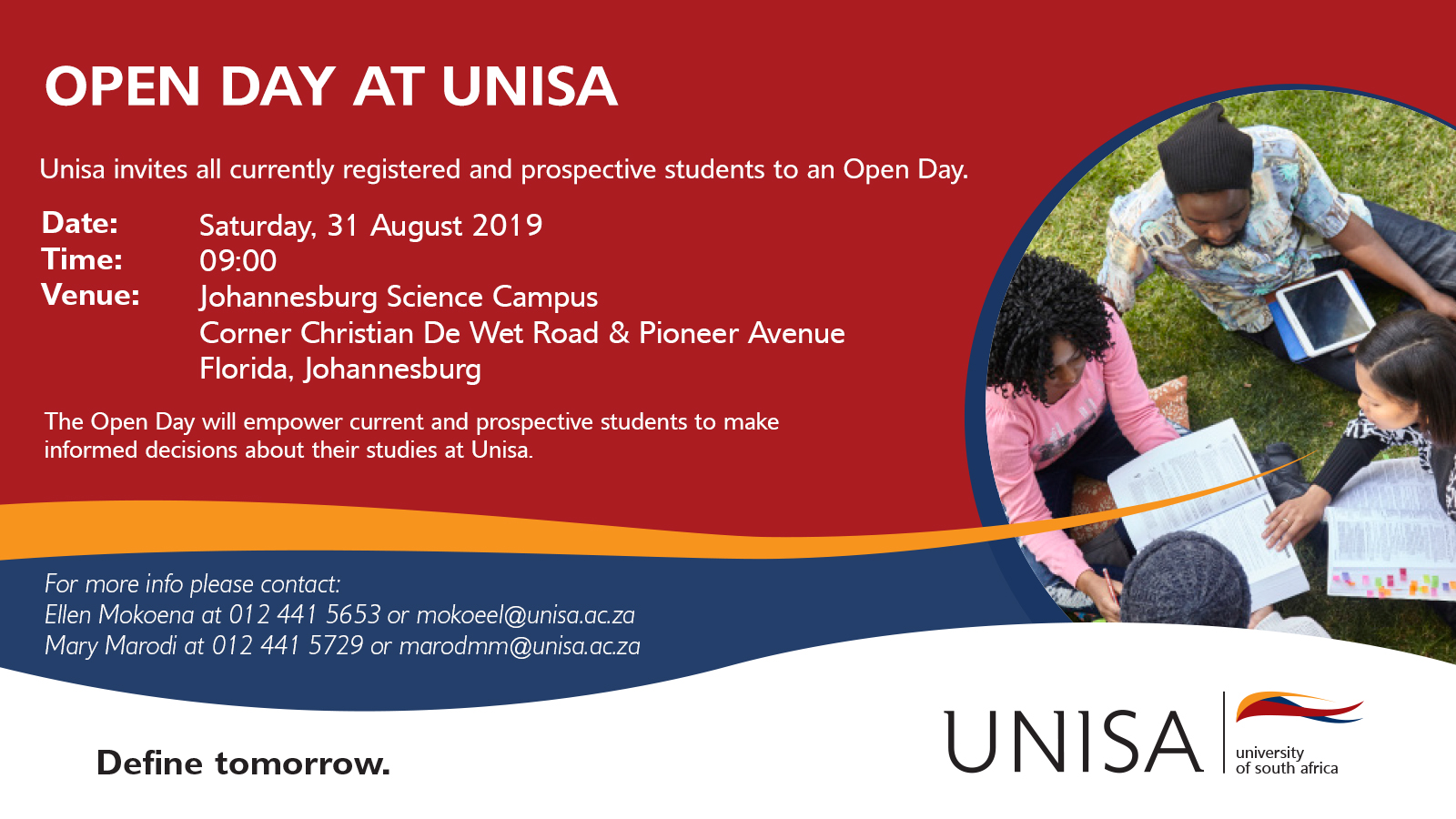Unisa Open Day at the Science Campus (Johannesburg) on Saturday 31